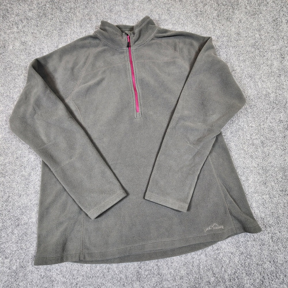 Eddie Bauer Womens XXL Gray Fleece Quarter Zip‎ Pullover Pink Accent Mock Neck